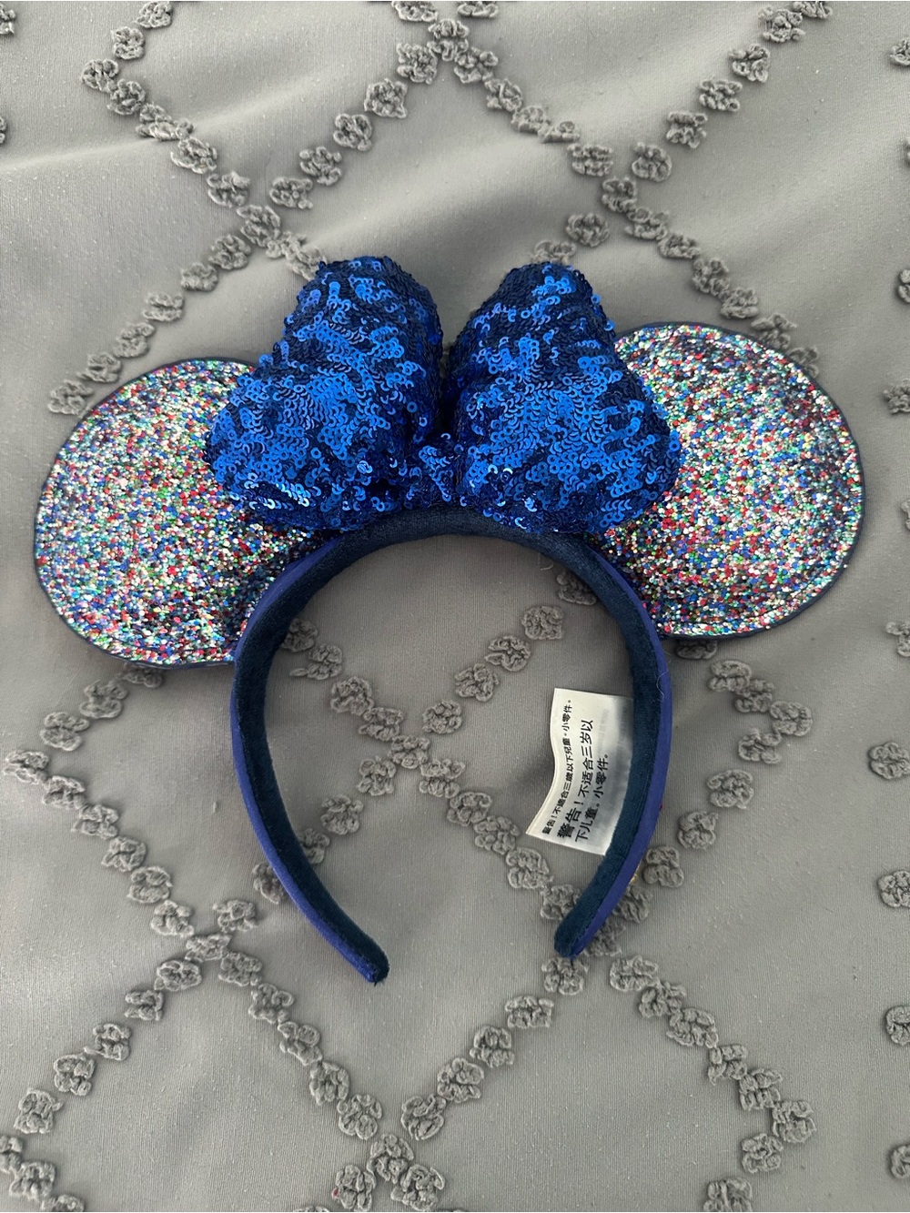 Disney Blue Sequin Bow Headband with Multicolor Glitter Ears